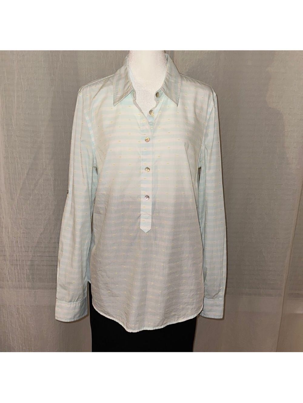 Vineyard Vines 12 Blue White Lemon Yellow Swiss Dot Button Long Sleeve Shirt